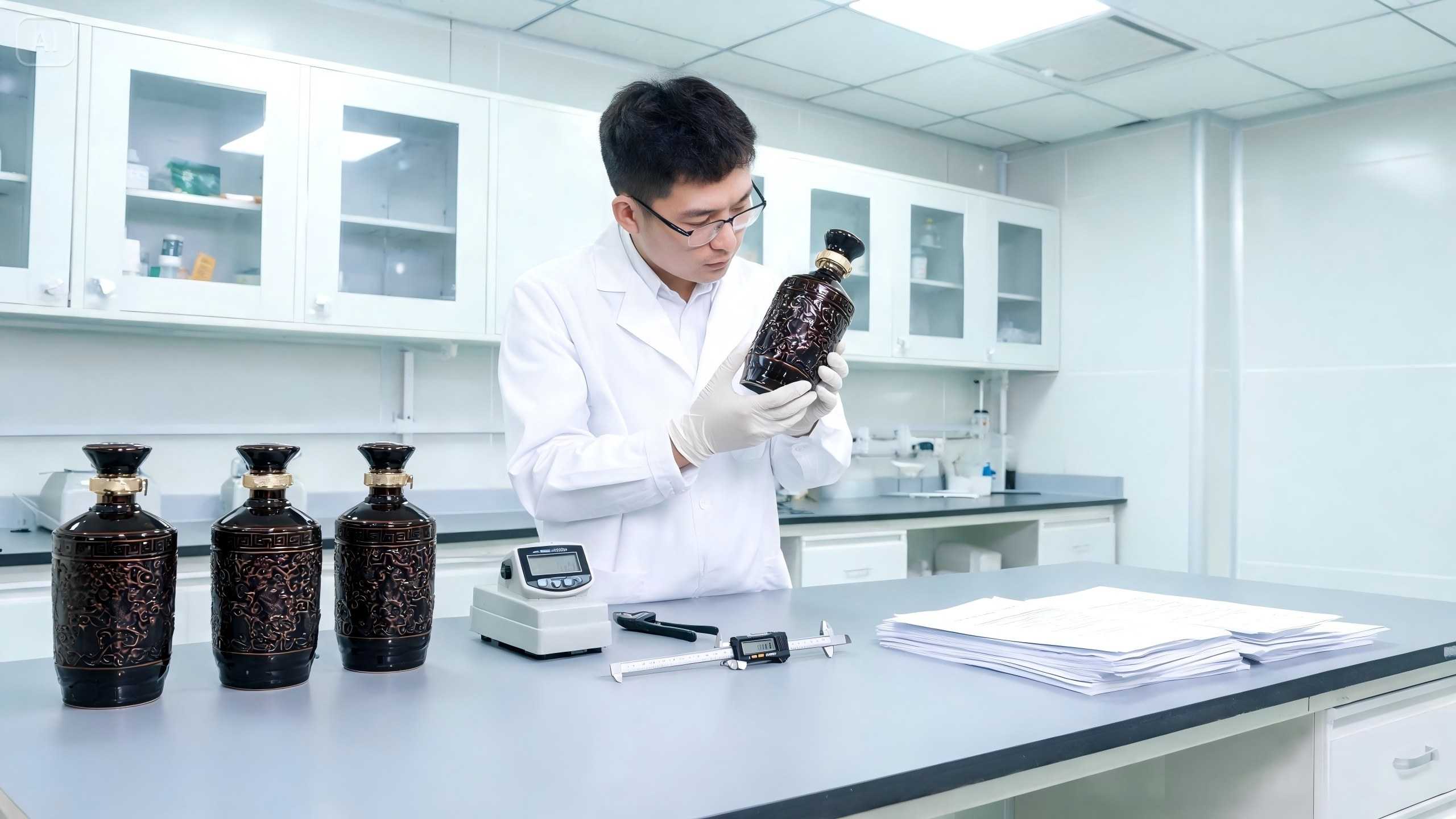 An engineer reviewing a 3D model of a ceramic bottle on a computer screen