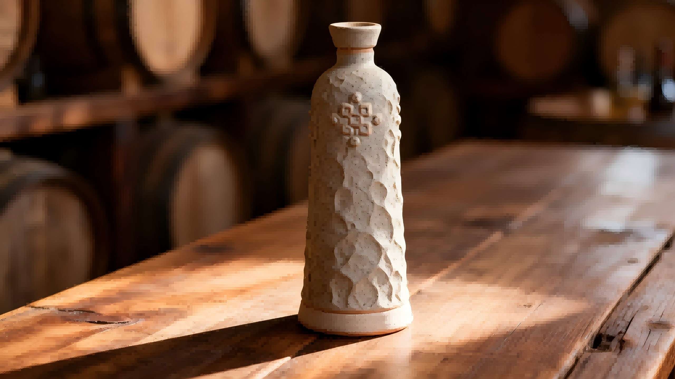 Premium ceramic tequila and mezcal bottles on display
